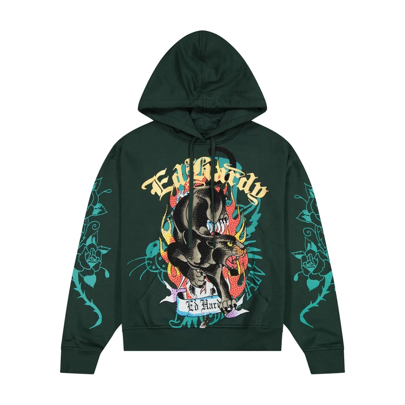 EHM1302-13RS_HUNTER_01 Fire Panther Rhinestone Boxy Fleece Hoodie