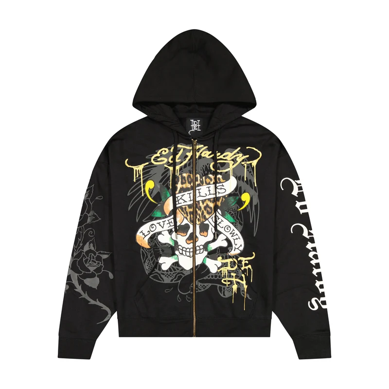 EHM1303-12_BLACK_01 LKS Skull Boxy Zip Hoodie