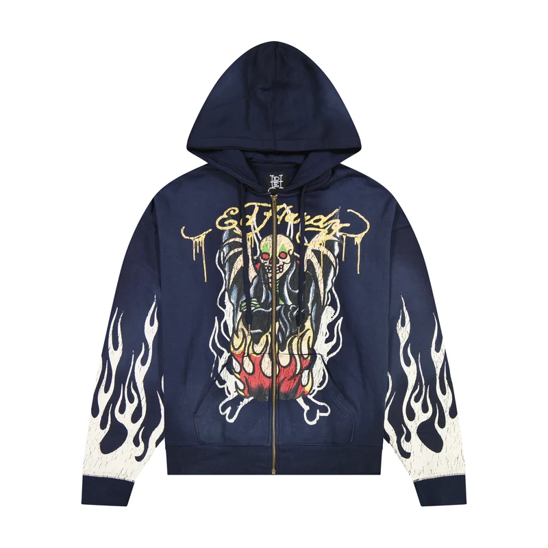 EHM1303-18_SUNFADENAVY_01 Fire Lord Boxy Zip Hoodie - Sunfade Navy